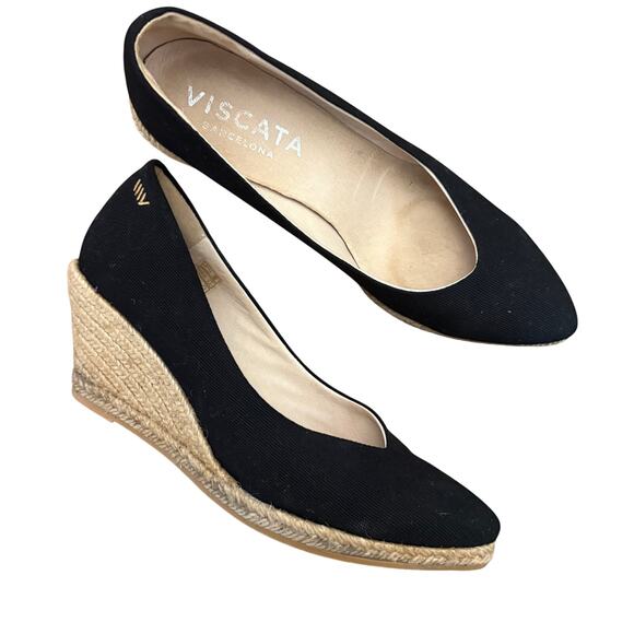 Viscata Black Marquesa Canvas Espadrille Wedge Heels 40/9 - Picture 2 of 7